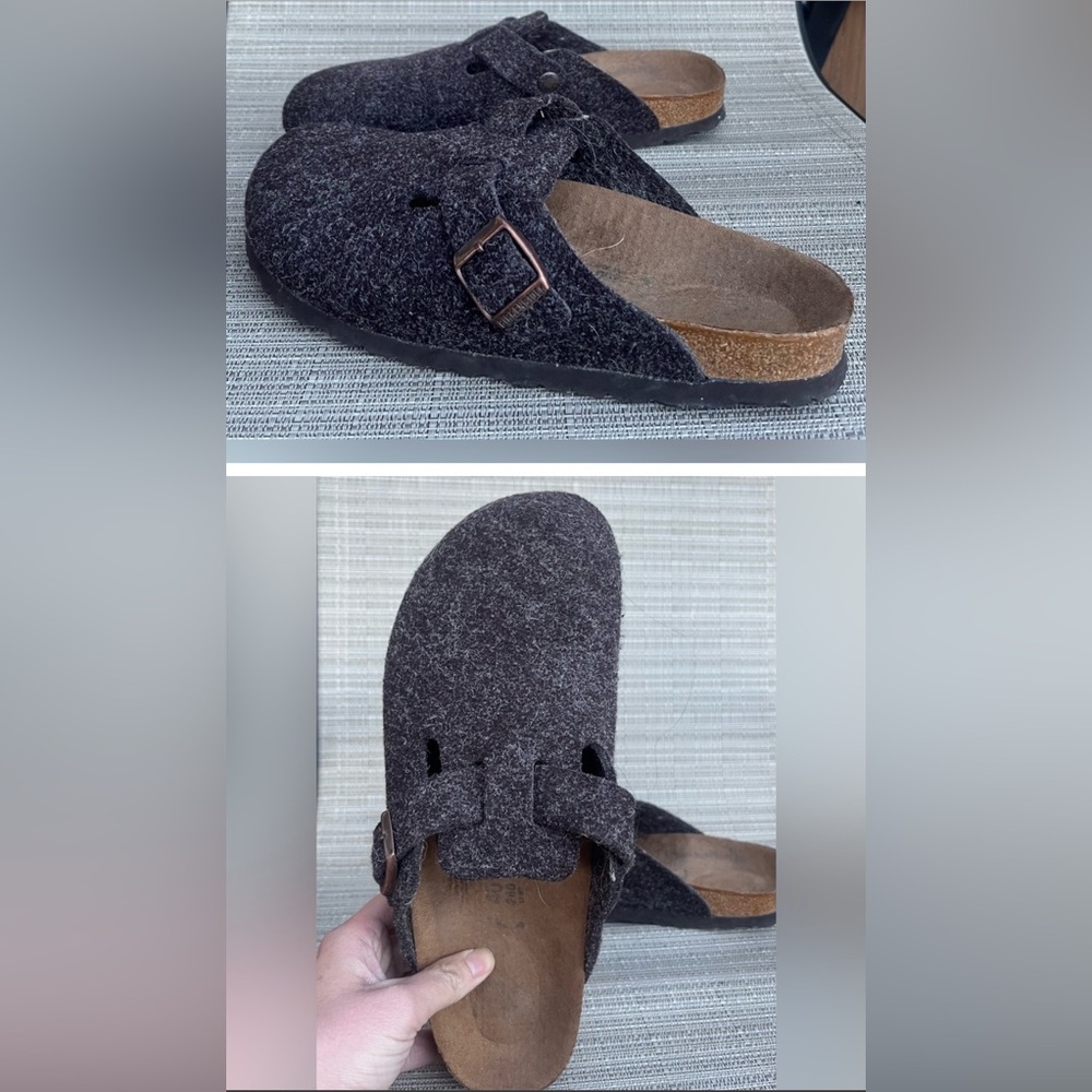 Birkenstock Womens Felt Boston Clog Mule in Dark Charcoal
